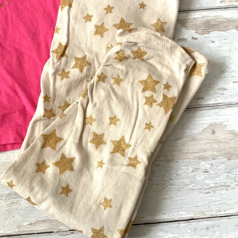 OshKosh 4T Girls Outfit Gold Star Print Leggings & Pink Long Sleeve Top Size 4